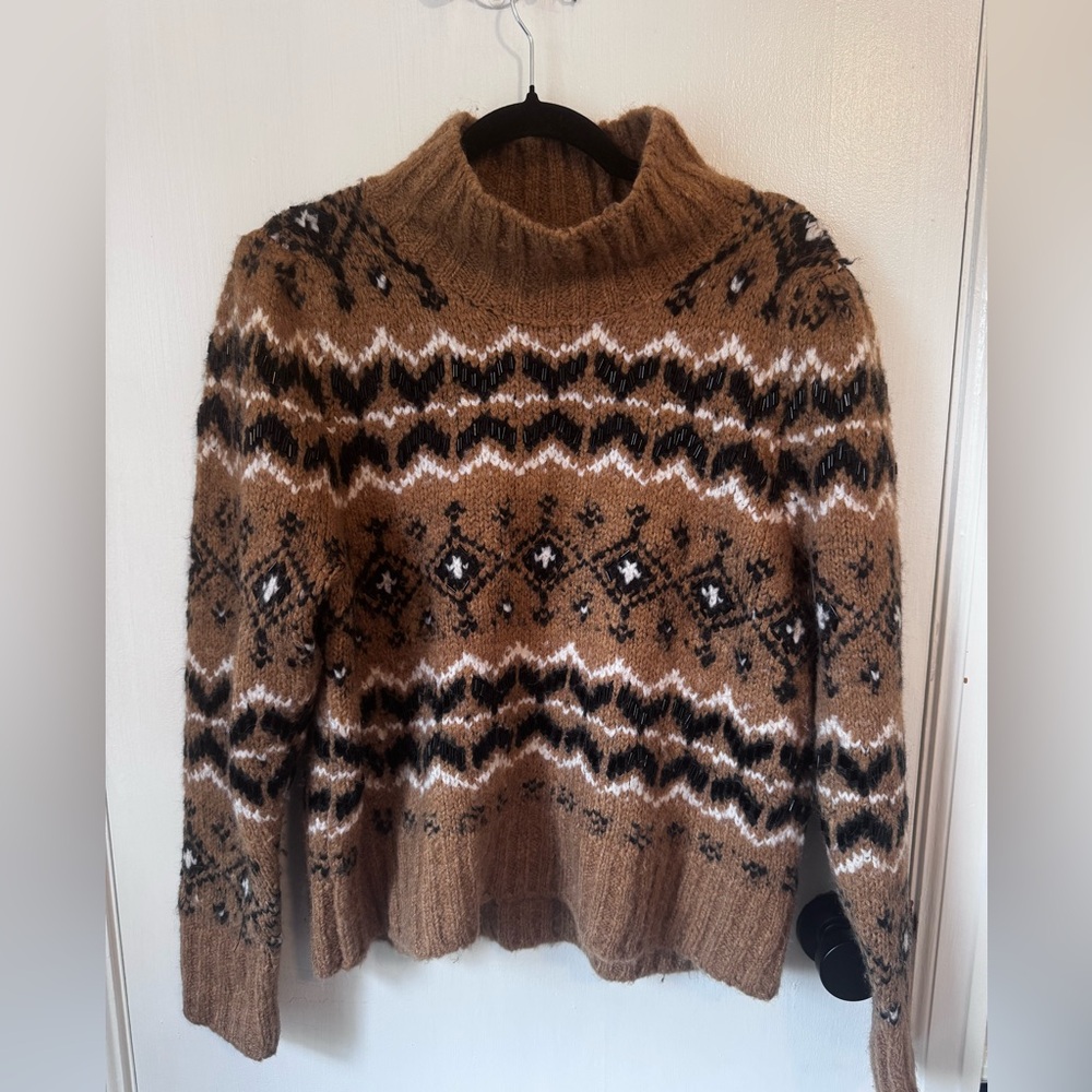 Veronica Beard Brown Patterned Turtleneck Sweater - image 3